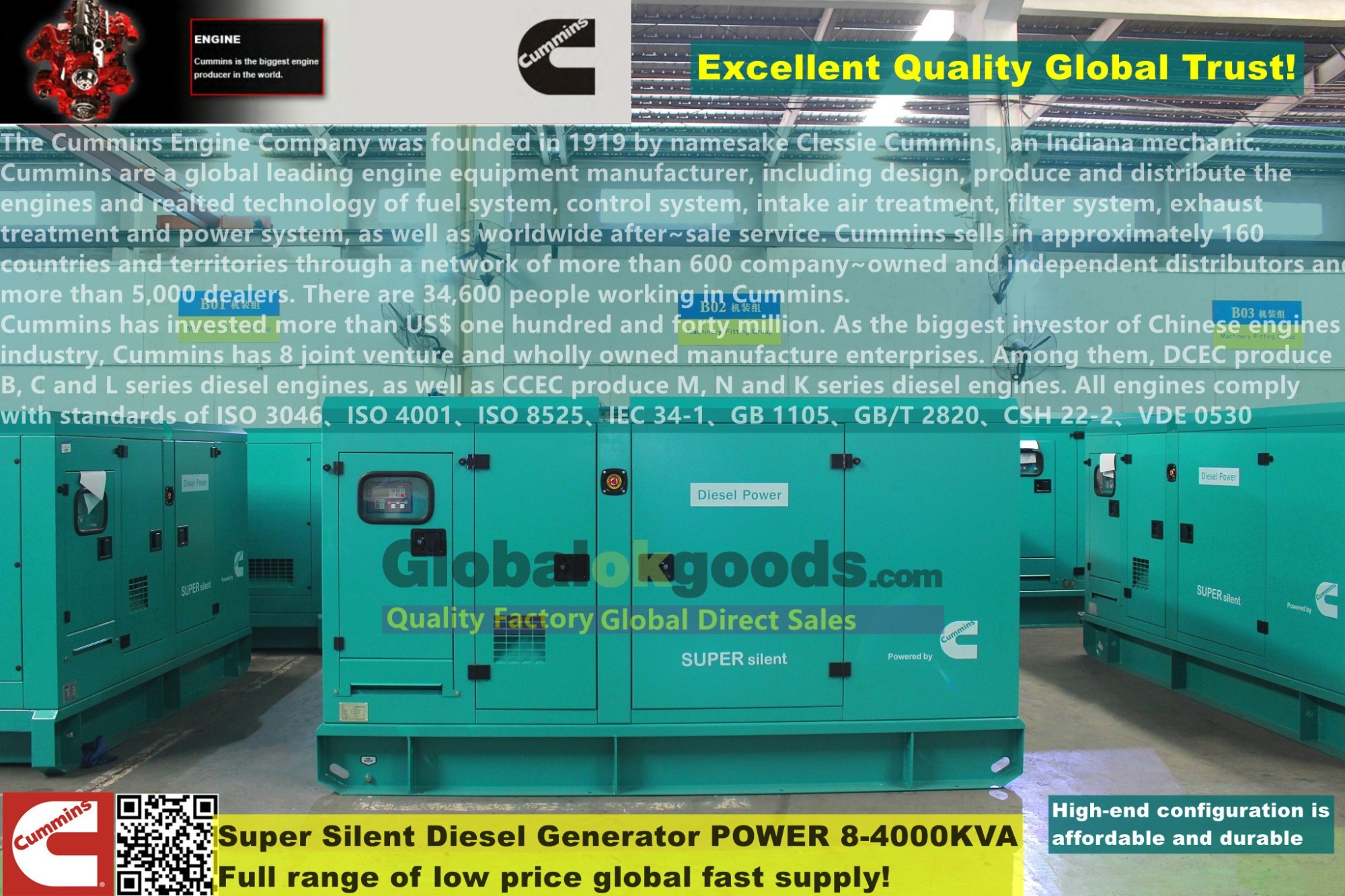 POWER:200KVA CUMMINS Diesel Generator, intelligent control system