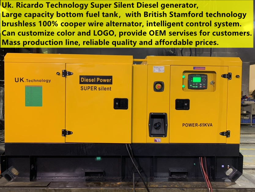 UK. Ricardo series, POWER:65KVA, British Stamford technology brushless 100% cooper wire alternator, intelligent control system, OEM servises