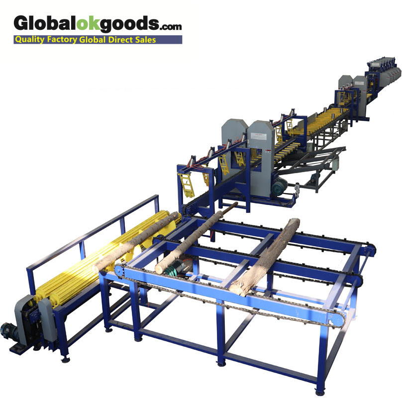 SLS350 Double Edges Cut Twin Heads Vertical Band Sawmill Wood Saw Machine Line