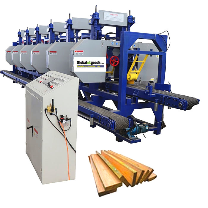 Multiple heads horizontal wood cutting band saw resaw band saw mill for wood planks