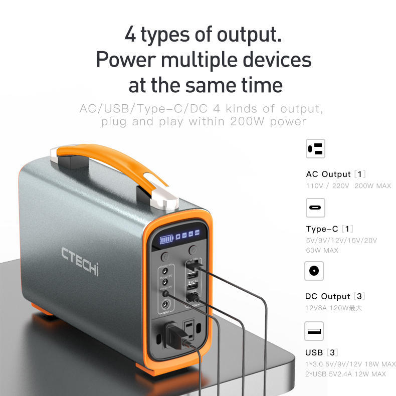 200W TypeC QC3.0 Fast Charging Portable Power Station Emergency Power Supply Solar Generator