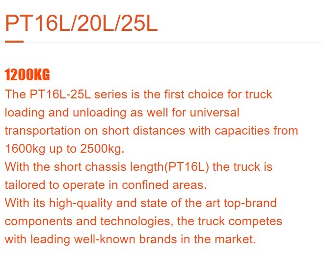 PT16L/20L/25L Electric Pallet Truck