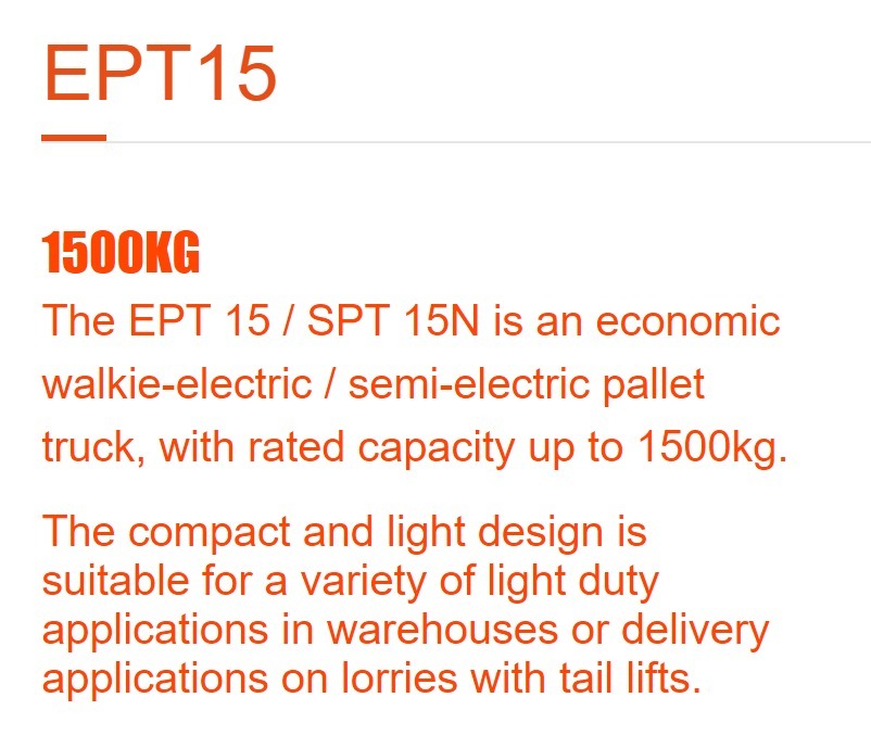 EPT15 Electric Pallet Truck