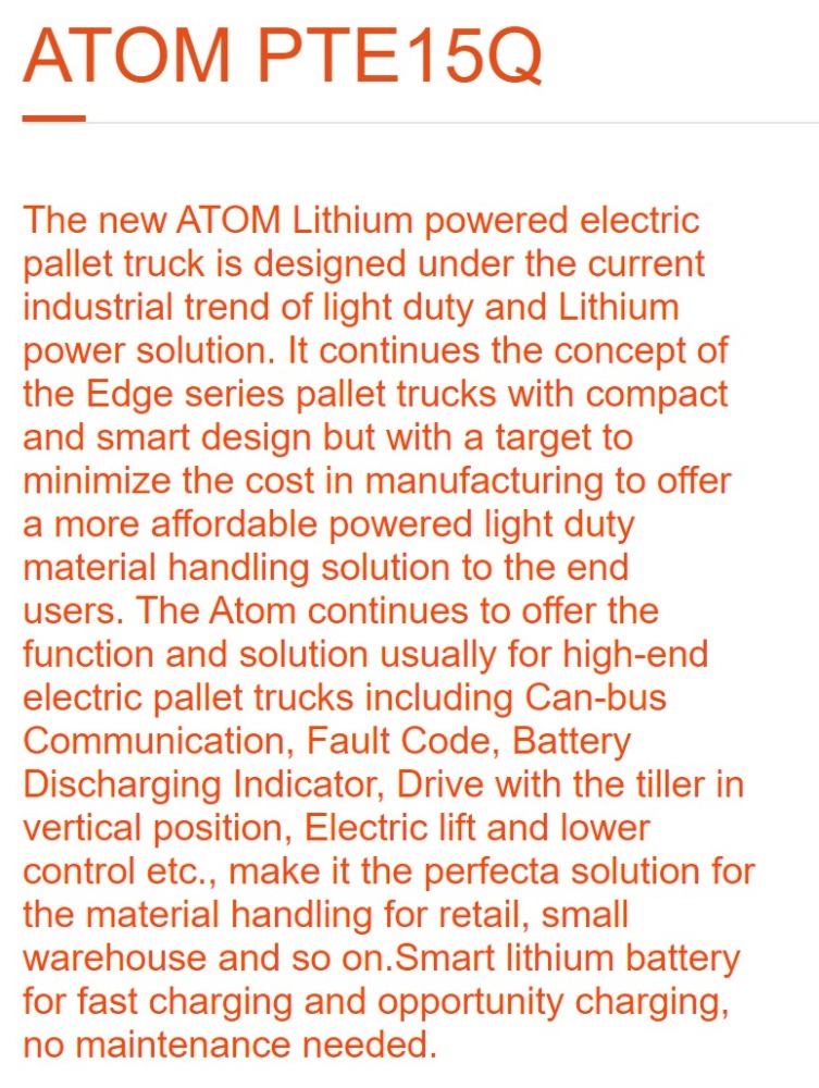 ATOM PTE15Q Electric Pallet Truck