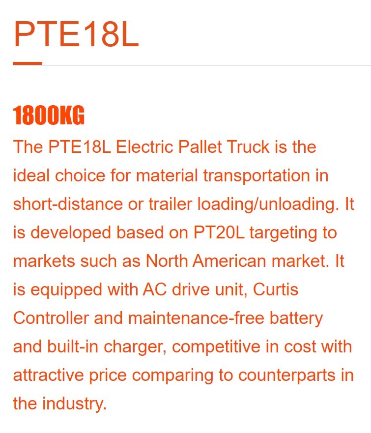 PTE18L Electric Pallet Truck