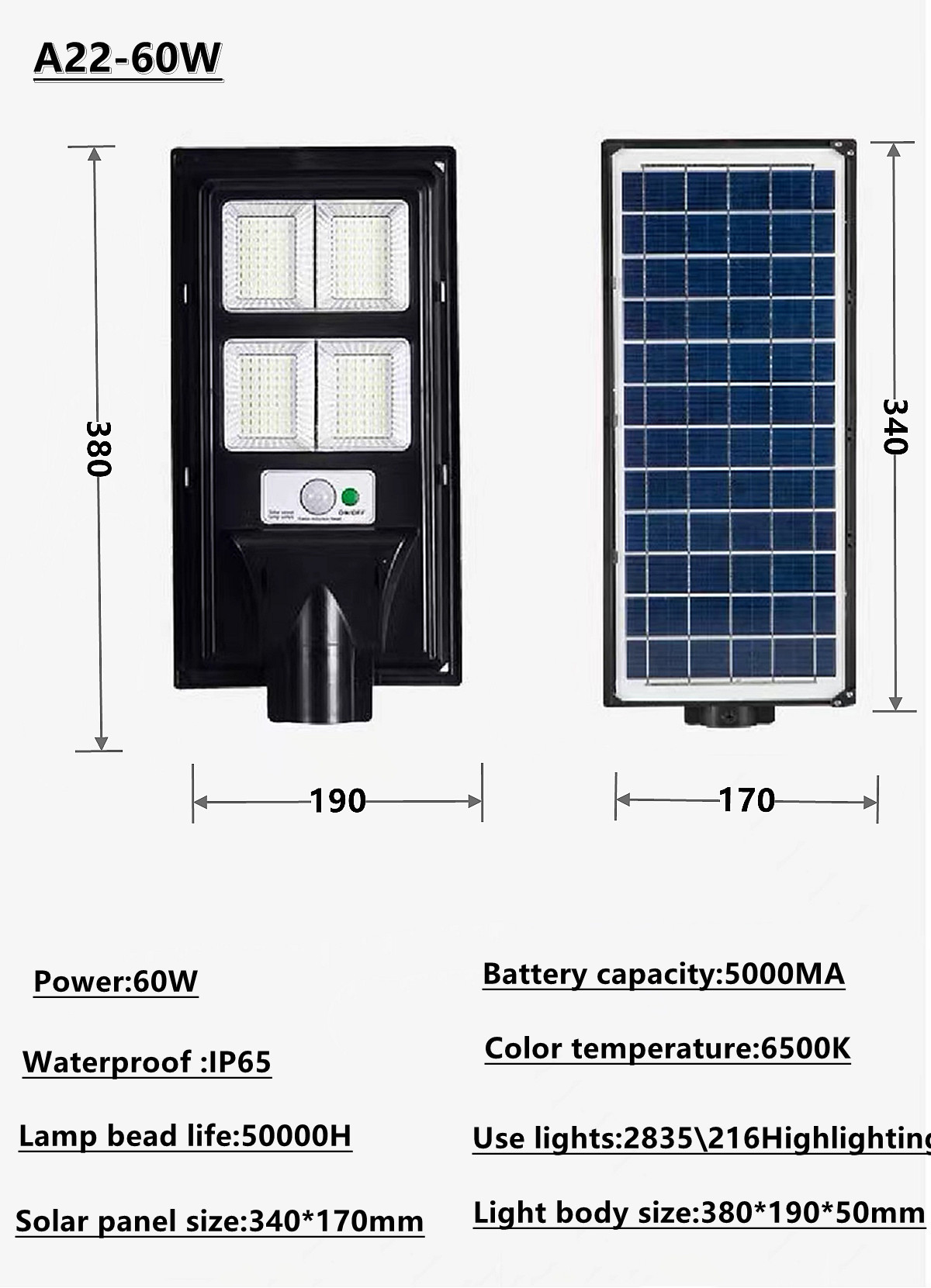 IP 65 Solar waterproof outdoor LED street light garden lamp