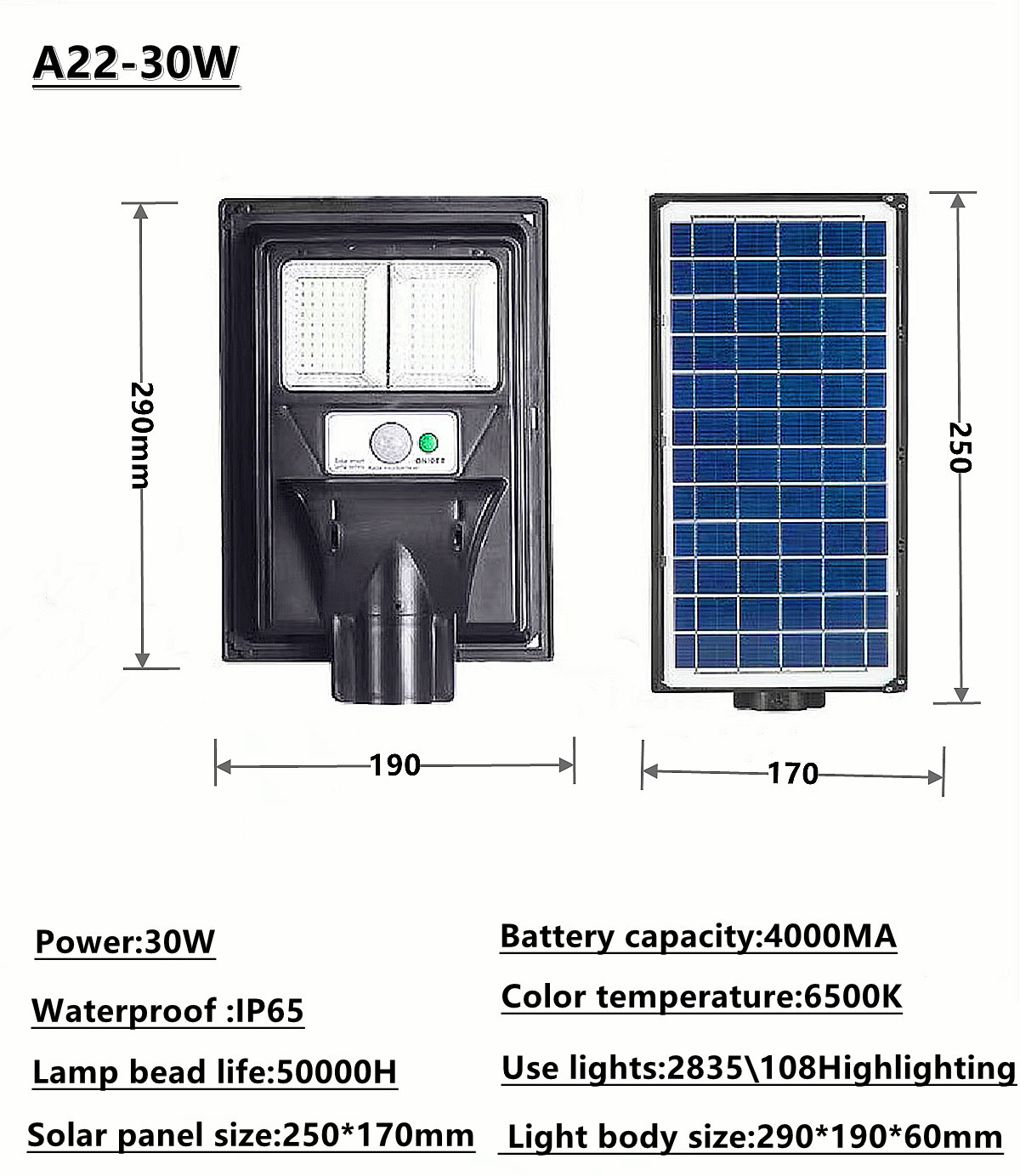 IP 65 Solar waterproof outdoor LED street light garden lamp