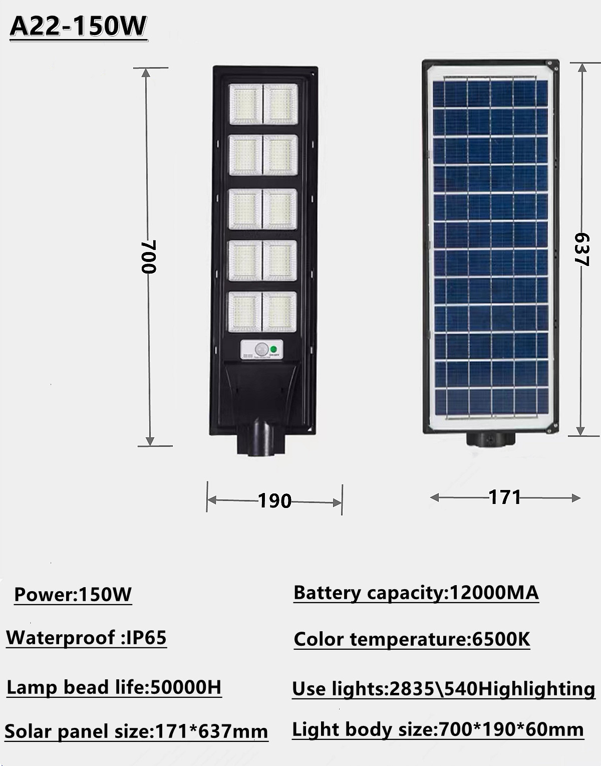 IP 65 Solar waterproof outdoor LED street light garden lamp