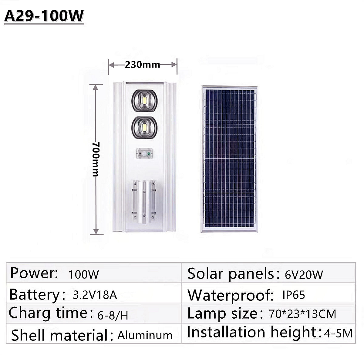 IP65 outdoor waterproof LED solar street lamp, garden lamp, square street lamp