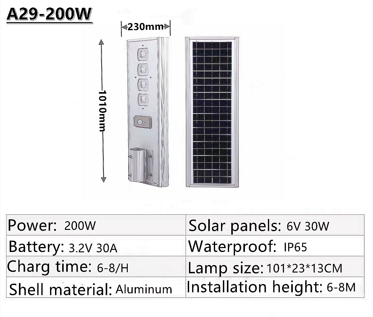 IP65 outdoor waterproof LED solar street lamp, garden lamp, square street lamp
