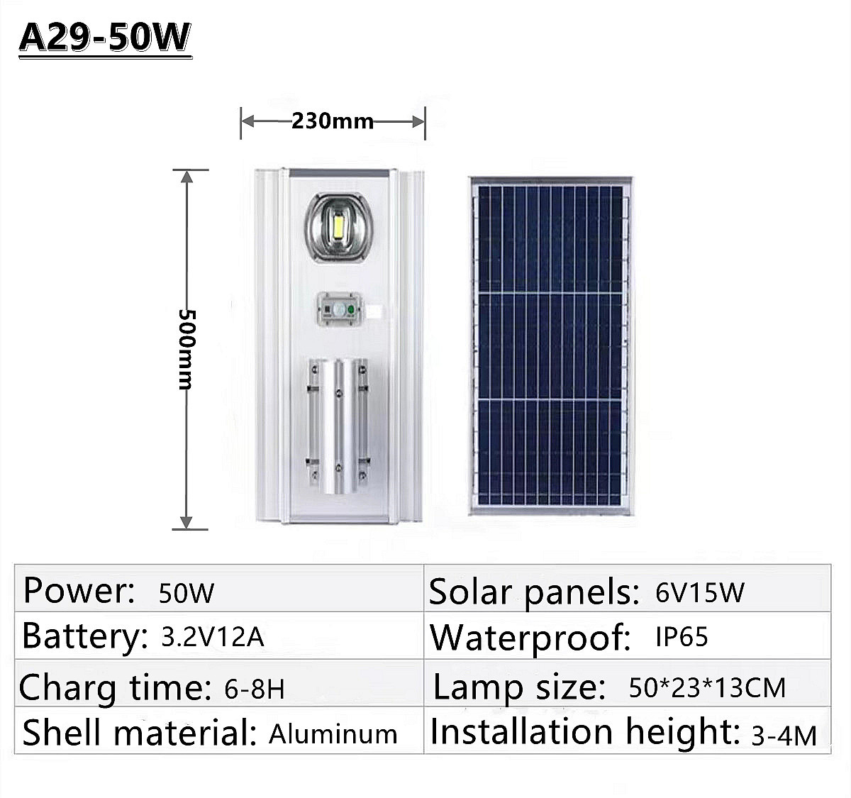 IP65 outdoor waterproof LED solar street lamp, garden lamp, square street lamp