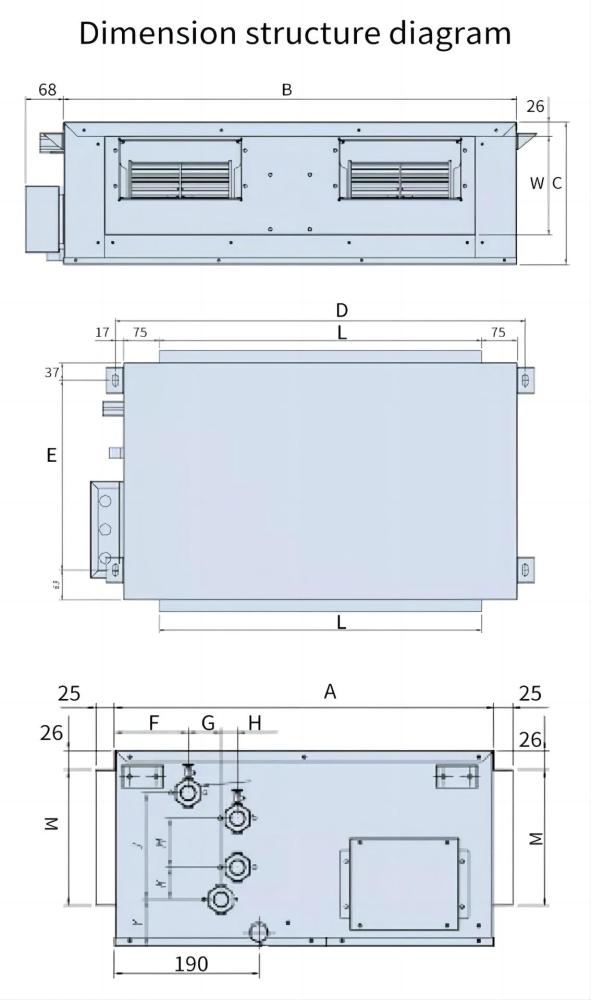 High static pressure ducted fan coil unit cooling capacity 6.4-32.6kW fan coil unit