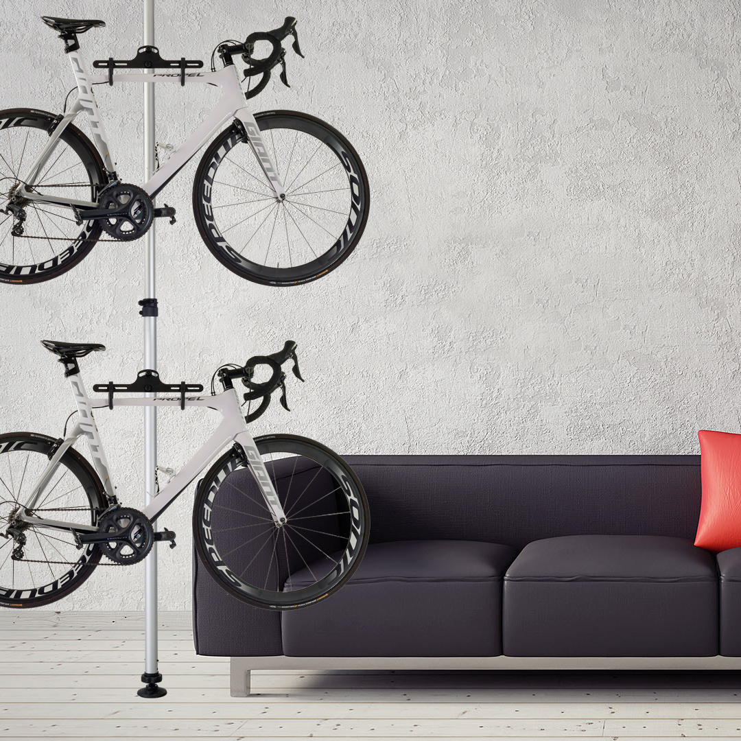 Floor To Ceiling Indoor Two Bike Store Away Telescopic Bike Holder
