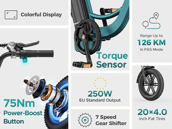 Electric City Bike for Adults EU/UK 250W Power 48V Aluminum Alloy Frame 20 Inch Fat Tires