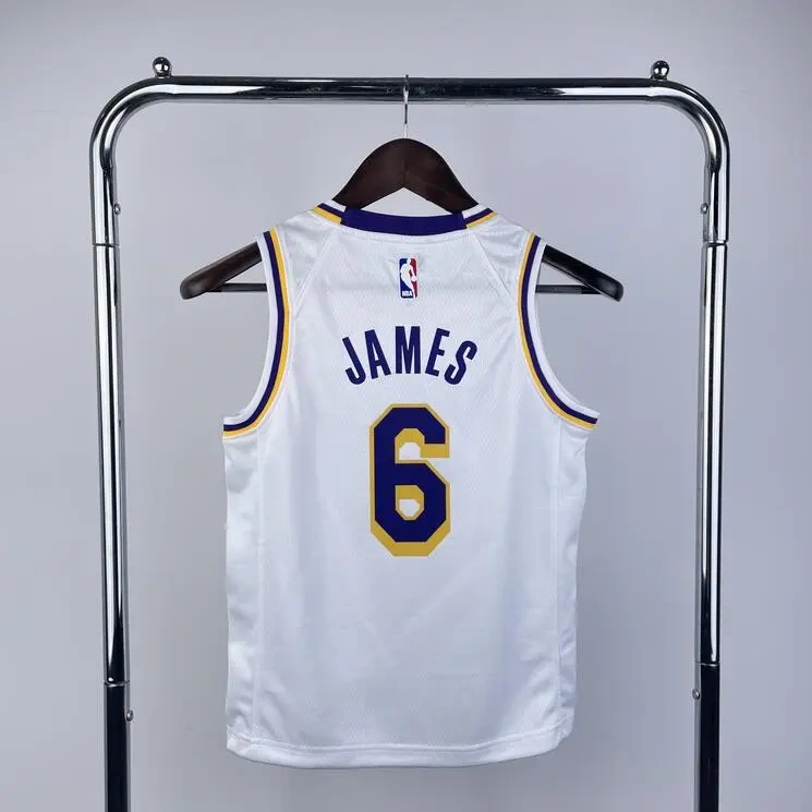 Los Angeles Lakers #6 James Youth NBA Silk Jersey - White