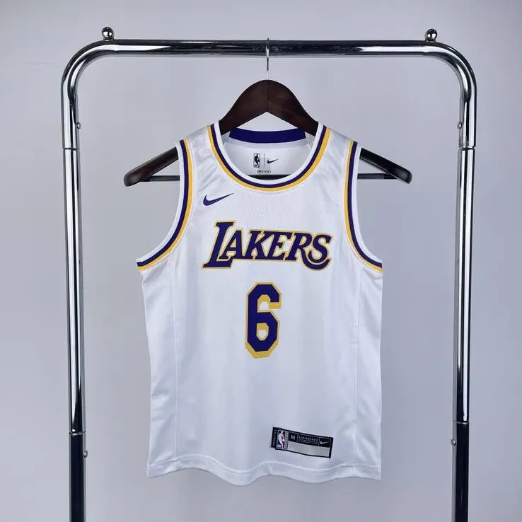 Los Angeles Lakers #6 James Youth NBA Silk Jersey - White