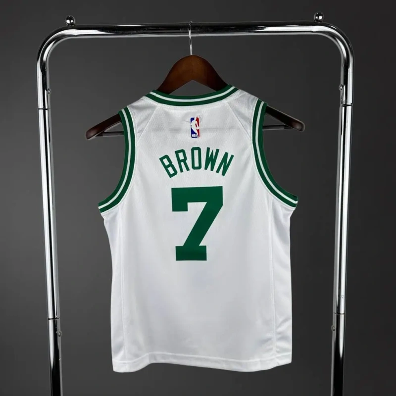 Boston Celtics #7 BROWN Youth NBA Silk Basketball Jersey - White