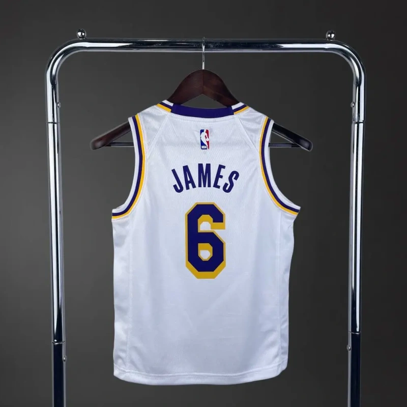 Los Angeles Lakers #6 James Youth NBA Silk Jersey - White