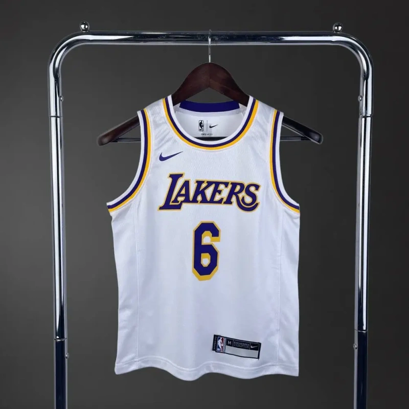 Los Angeles Lakers #6 James Youth NBA Silk Jersey - White