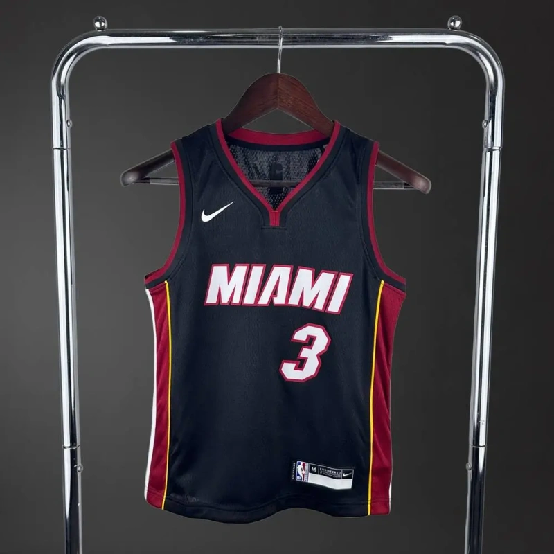 Miami Heat #3 WADE Youth NBA Silk Basketball Jersey - Black
