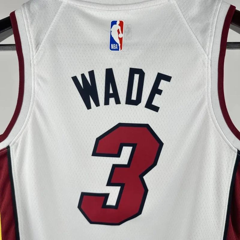 Miami Heat #3 WADE Youth NBA Silk Basketball Jersey - White