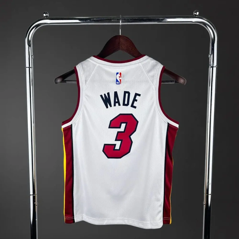 Miami Heat #3 WADE Youth NBA Silk Basketball Jersey - White