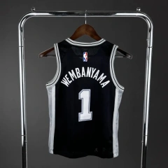 San Antonio Spurs #1 WEMBANYAMA Youth NBA Silk Basketball Jersey - Black