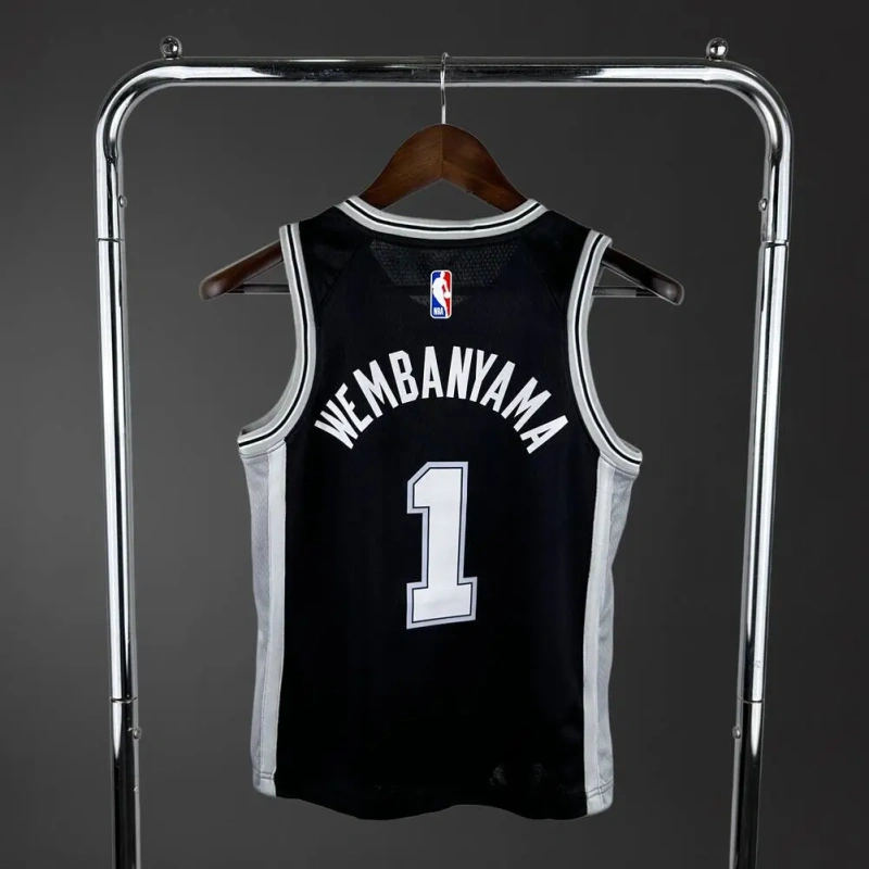 San Antonio Spurs #1 WEMBANYAMA Youth NBA Silk Basketball Jersey - Black