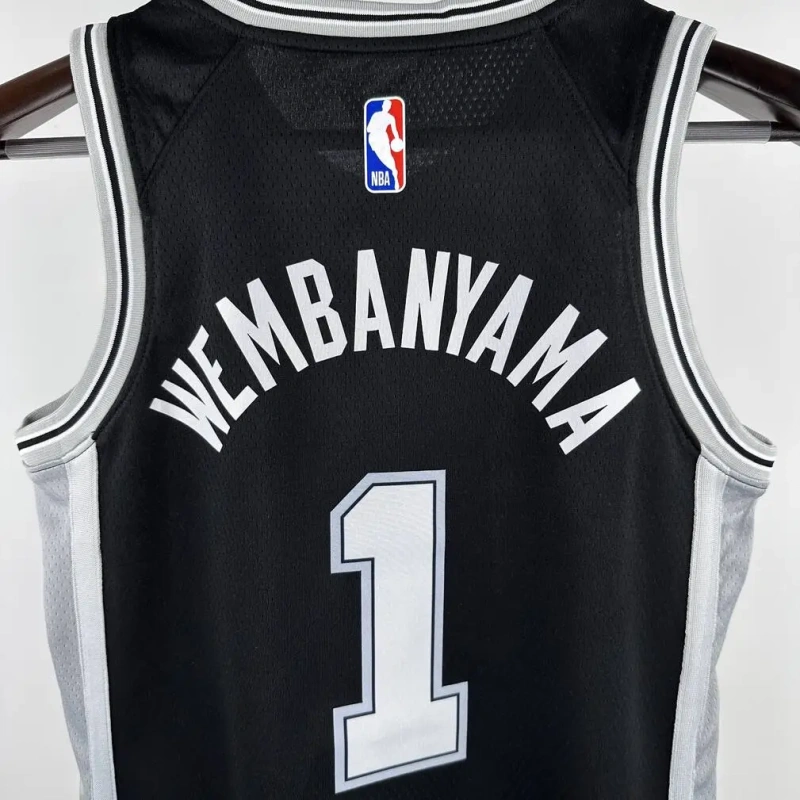 San Antonio Spurs #1 WEMBANYAMA Youth NBA Silk Basketball Jersey - Black