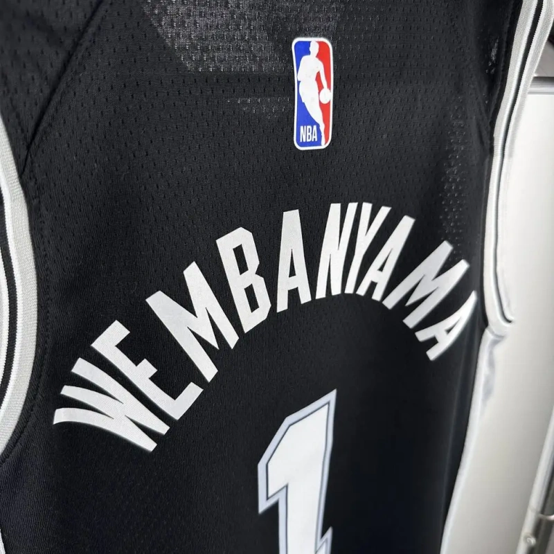 San Antonio Spurs #1 WEMBANYAMA Youth NBA Silk Basketball Jersey - Black