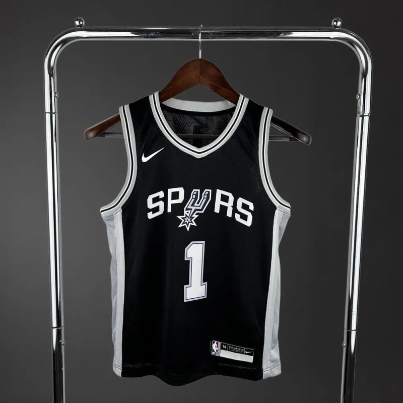 San Antonio Spurs #1 WEMBANYAMA Youth NBA Silk Basketball Jersey - Black