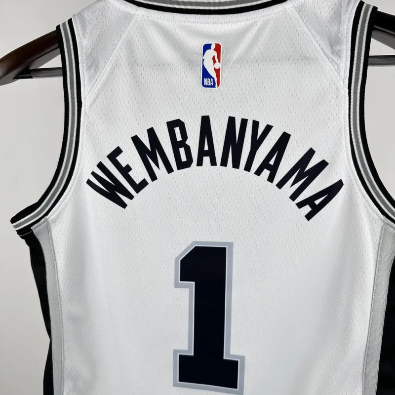 San Antonio Spurs #1 WEMBANYAMA Youth NBA Silk Basketball Jersey - White