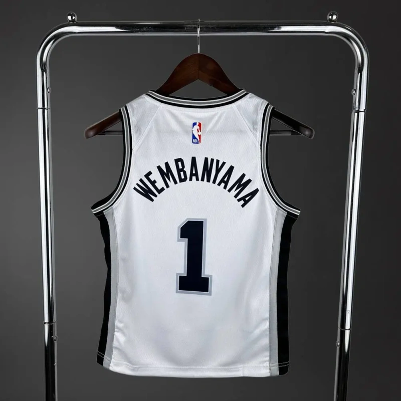 San Antonio Spurs #1 WEMBANYAMA Youth NBA Silk Basketball Jersey - White