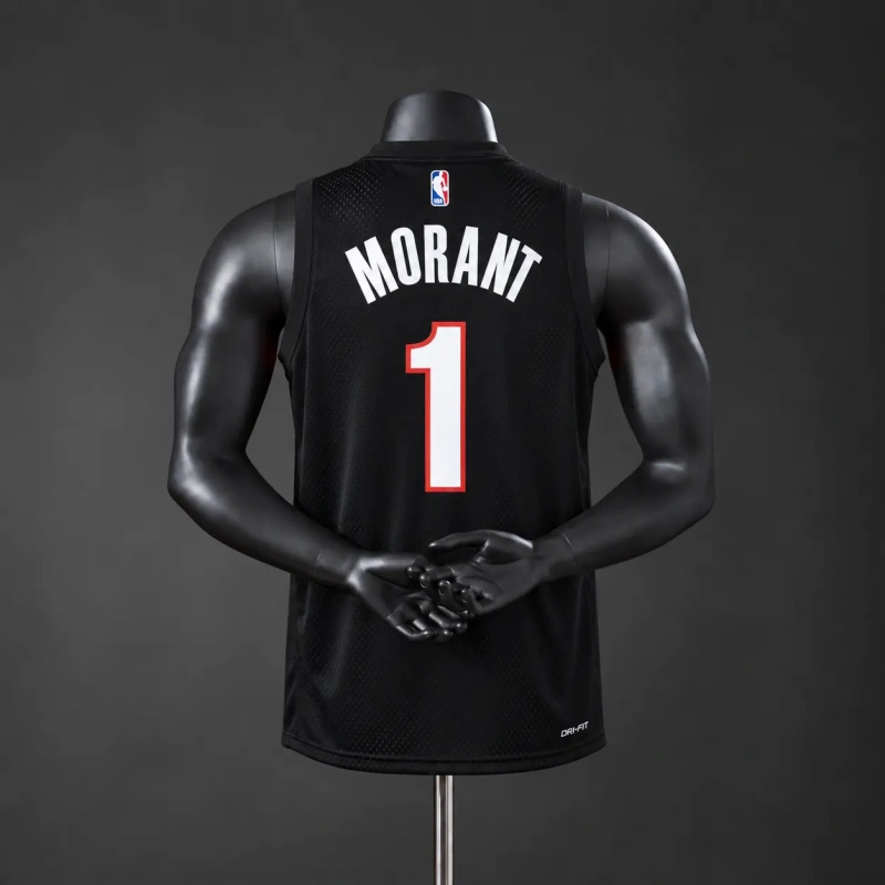 Portland Trail Blazers 2026 NBA Silk Basketball Jersey #1 Morant - Black