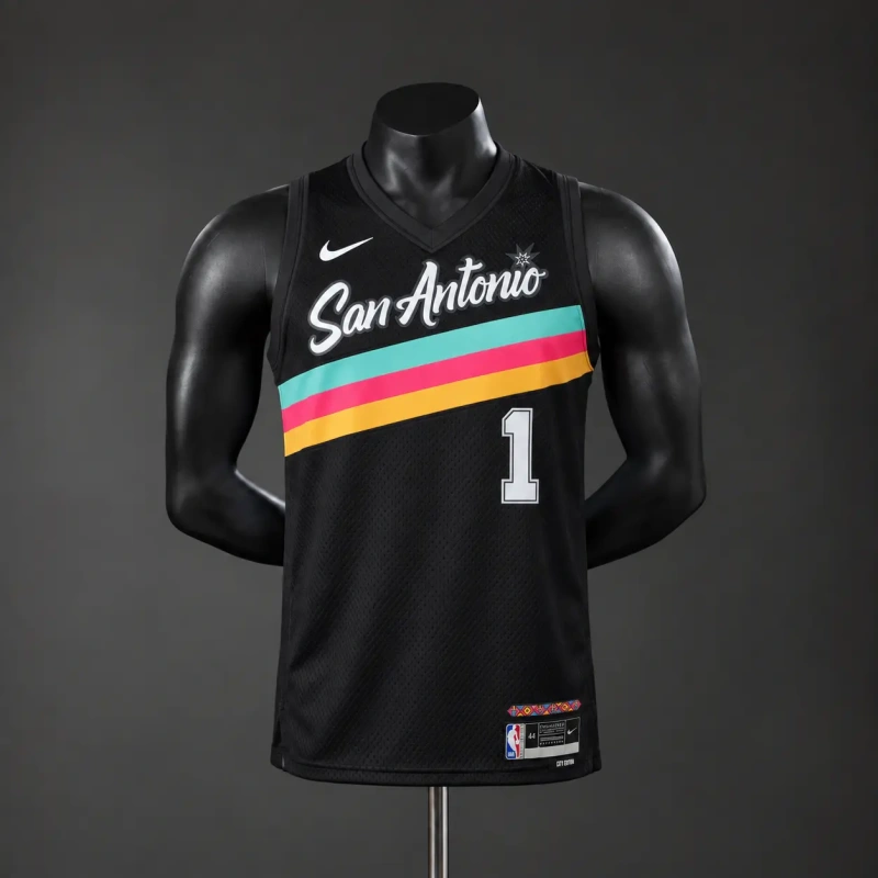 San Antonio Spurs 2026 City Edition NBA Silk Basketball Jersey #1 WEMBANYAMA - Black