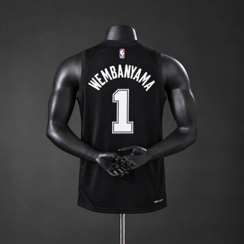 San Antonio Spurs 2026 City Edition NBA Silk Basketball Jersey #1 WEMBANYAMA - Black