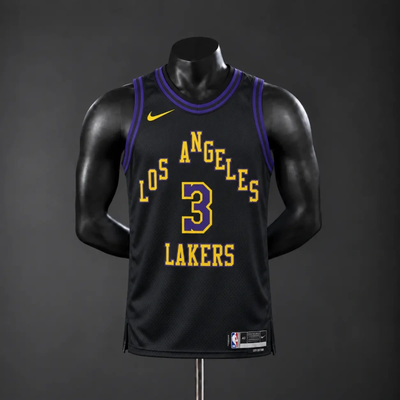 Los Angeles Lakers 2026 City Edition NBA Silk Basketball Jersey - Black #3 Davis