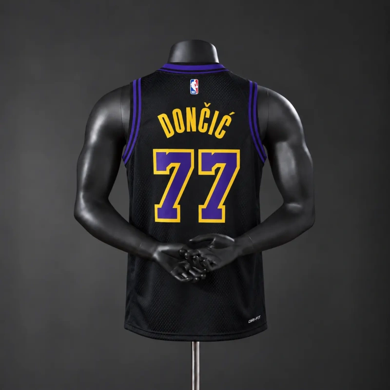 Los Angeles Lakers 2026 City Edition NBA Silk Basketball Jersey - Black #77 Dončić