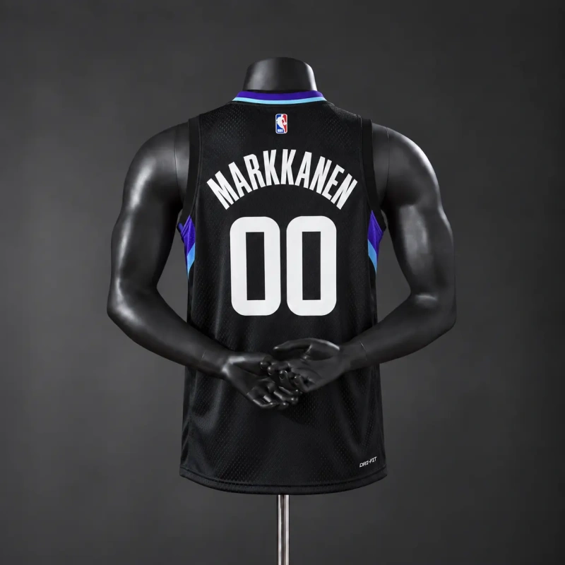Utah Jazz 2026 NBA Silk Basketball Jersey - Black #00 Markkanen