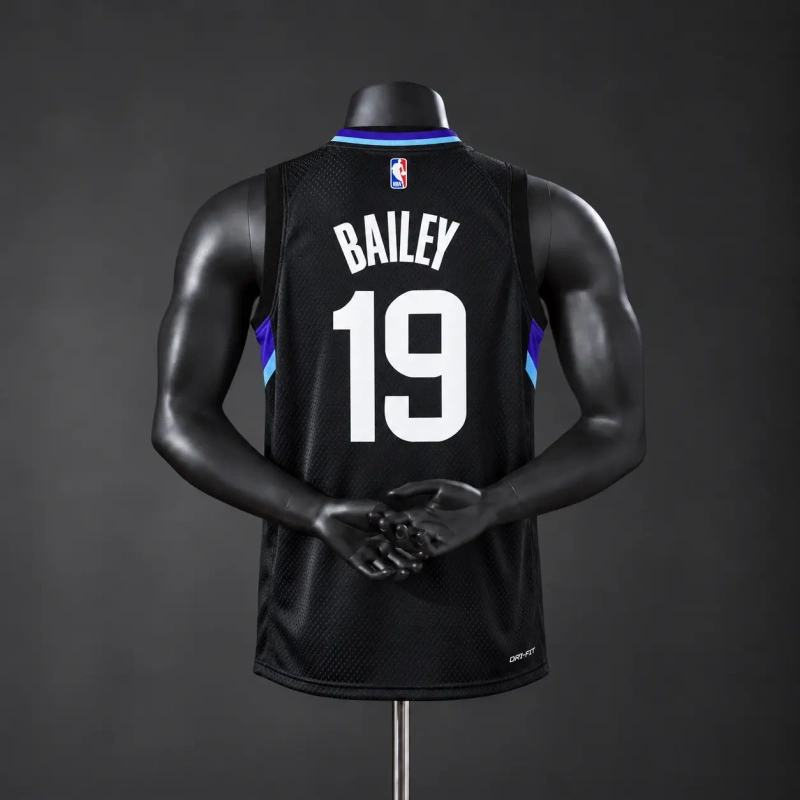 Utah Jazz 2026 NBA Silk Basketball Jersey - Black #19 BAILEY