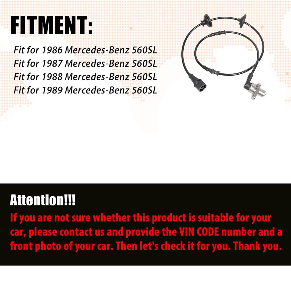 ABS Wheel Speed Sensor Front Right Compatible with 1986-1989 Mercedes-Benz R107 560SL 500SL 420SL 300SL,Replacement for A107 5400317,0265001128