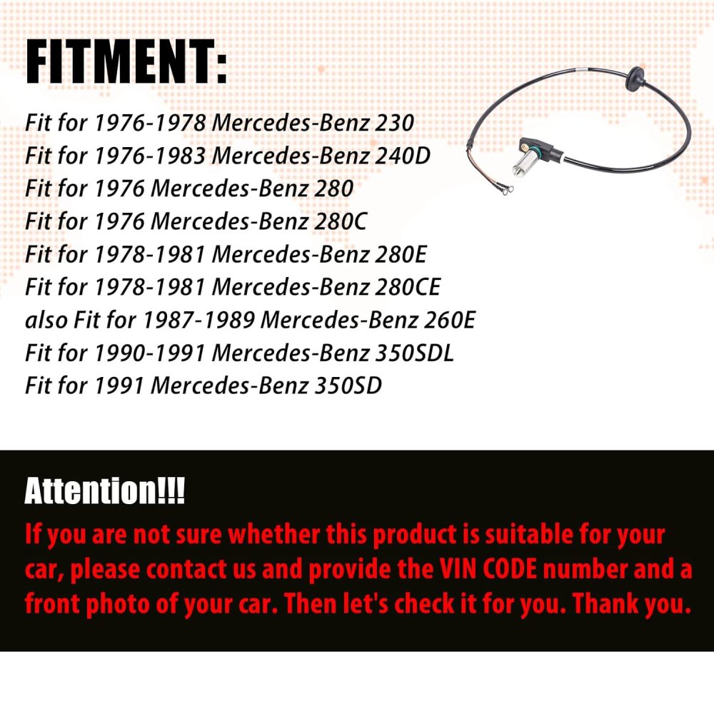 ABS Wheel Speed Sensor Rear Compatible with 1976-1983 Mercedes-Benz W123 230 240D 280 280C 280E 280CE 260E 350SDL 350SD,Replacement for A1265400017 0265002004(Rear)