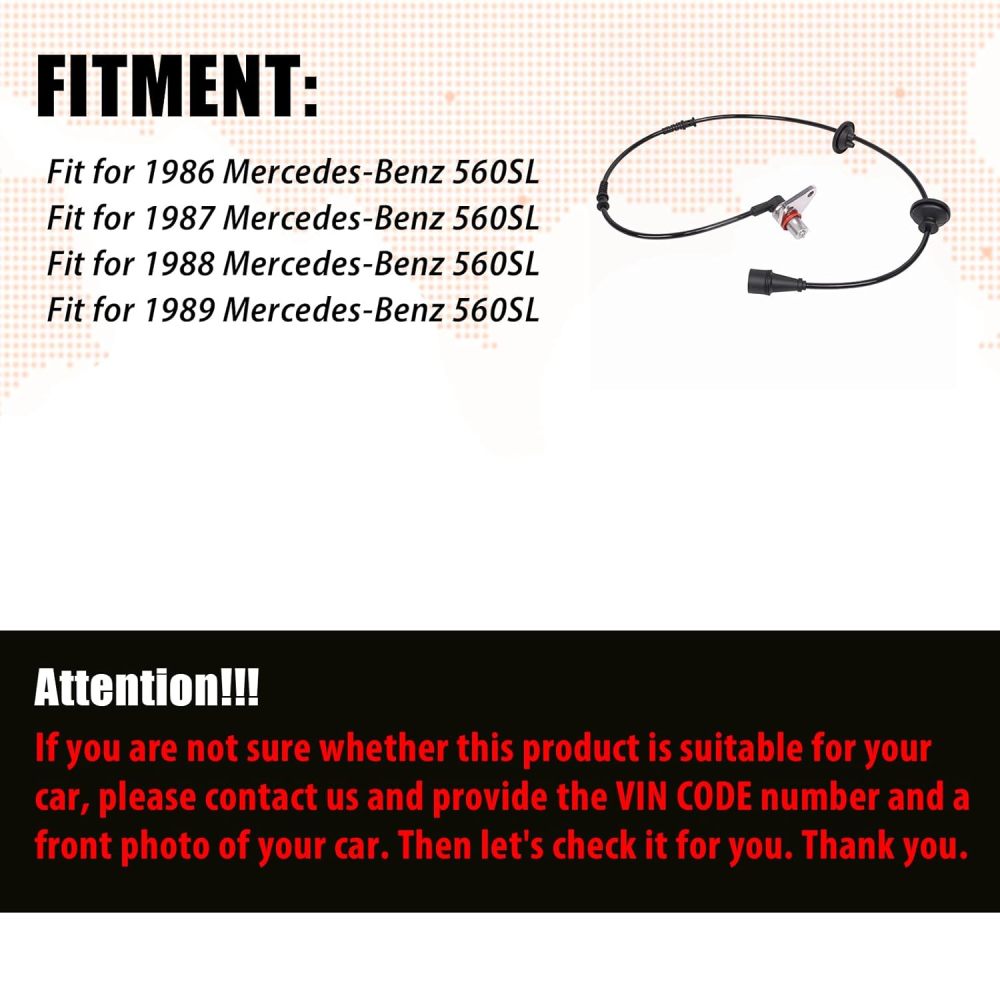 ABS Wheel Speed Sensor Front Left Compatible with 1986-1989 Mercedes-Benz R107 560SL 500SL 420SL 300SL,Replacement for A 107 540 02 17,A1075400217,0 265 001 126,0265001126(Left)
