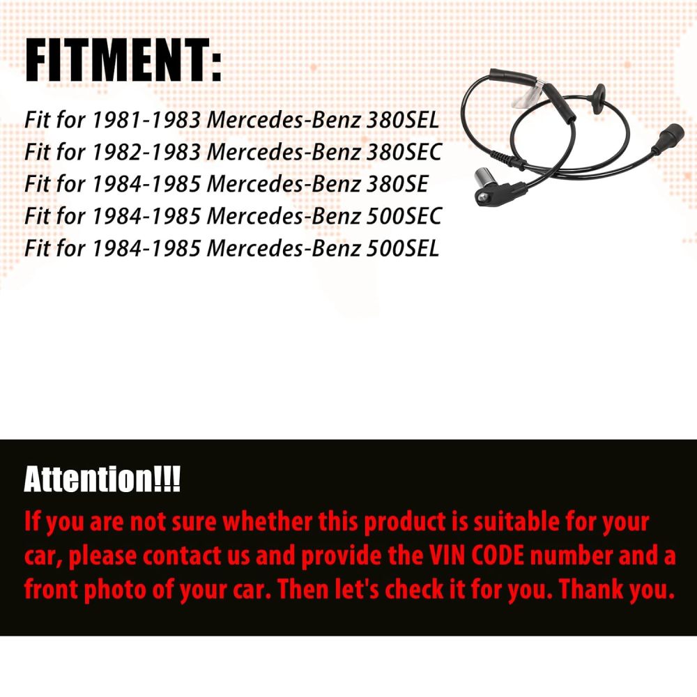 ABS Wheel Speed Sensor Front Right Compatible with 1981-1985 Mercedes-Benz W126 C126 380SEL 380SEC 380SE 500SEC 500SEL,Replacement for A1265402617,A1265400217,A1265401717,0265001020(Right)