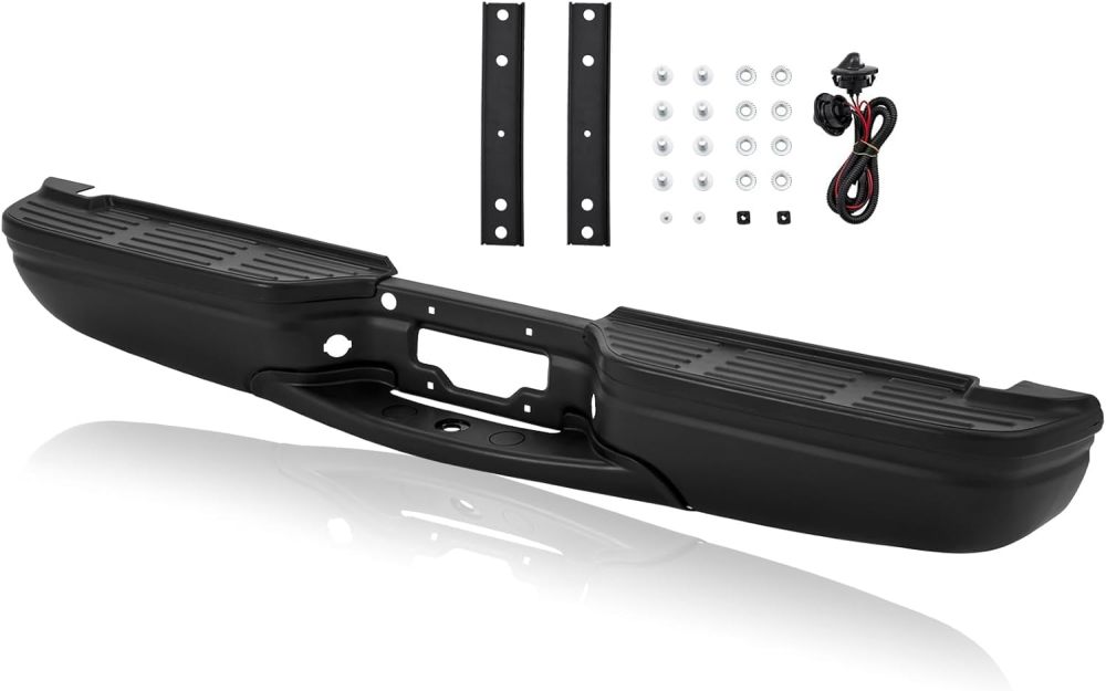 Rear Step Bumper compatible with 1999-2007 Ford F250 F350 SuperDuty W/O Parking Sensor Truck Back Bumper, Black
