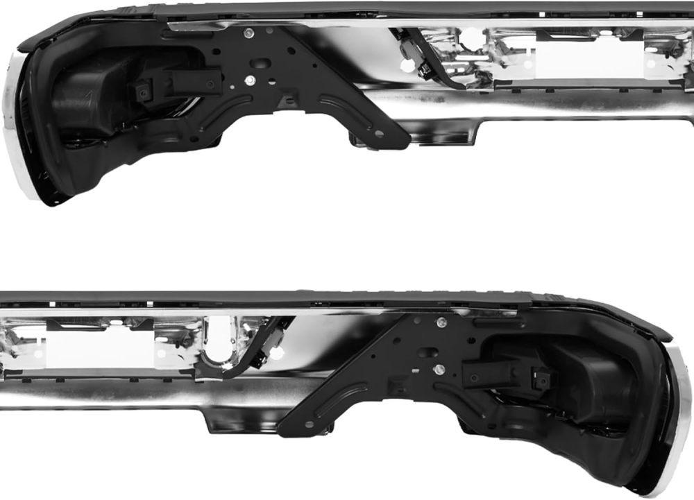 Rear Bumper Step Bumper Assembly compatible with 2019-2023 Chevy Silverado 1500 GMC Sierra 1500 Dual Exhaust Tips, w/Sensor Hole, Chrome