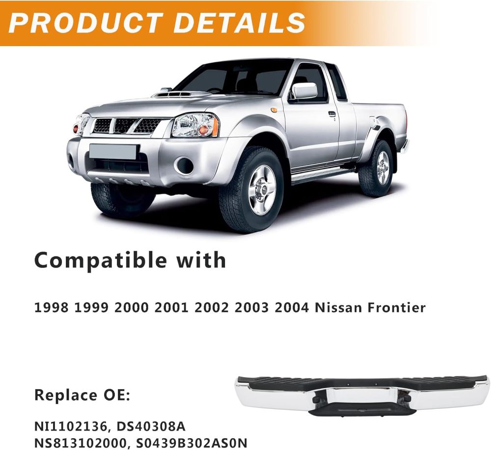 Rear Bumper Step Bumper Assembly Compatible with 1998-2004 Nissan Frontier W/O Sensor Holes Replace OE# NI1102136, Chrome