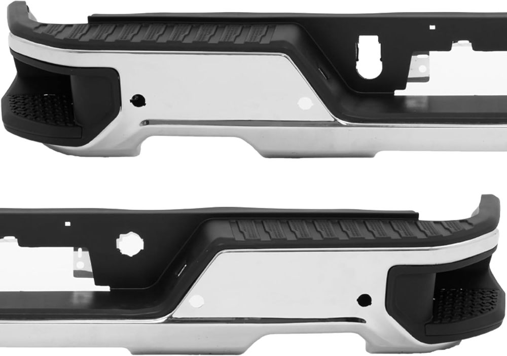 Rear Bumper Step Bumper Assembly compatible with 2019-2023 Chevy Silverado 1500 GMC Sierra 1500 Dual Exhaust Tips, w/Sensor Hole, Chrome