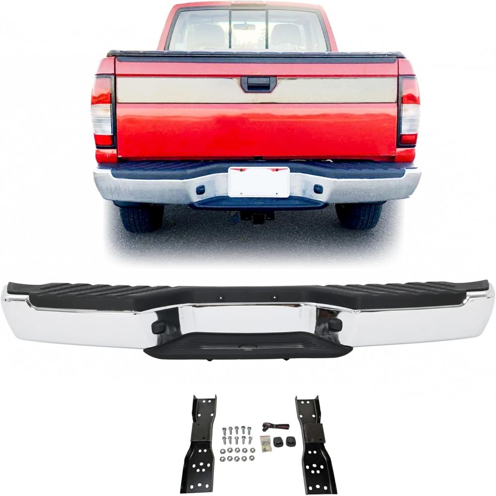 Rear Bumper Step Bumper Assembly Compatible with 1998-2004 Nissan Frontier W/O Sensor Holes Replace OE# NI1102136, Chrome