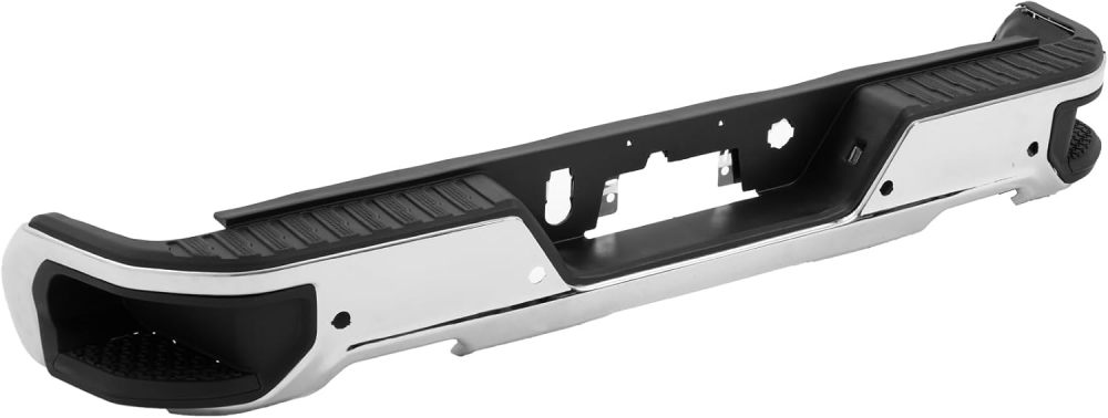 Rear Bumper Step Bumper Assembly compatible with 2019-2023 Chevy Silverado 1500 GMC Sierra 1500 Dual Exhaust Tips, w/Sensor Hole, Chrome